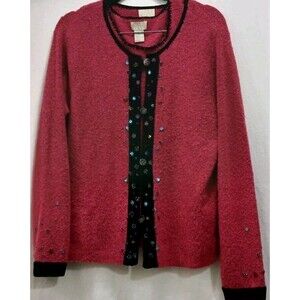 Vintage Dark Pink Sequin Cardigan & Tank Set Women’s M Wool Blend Elegant